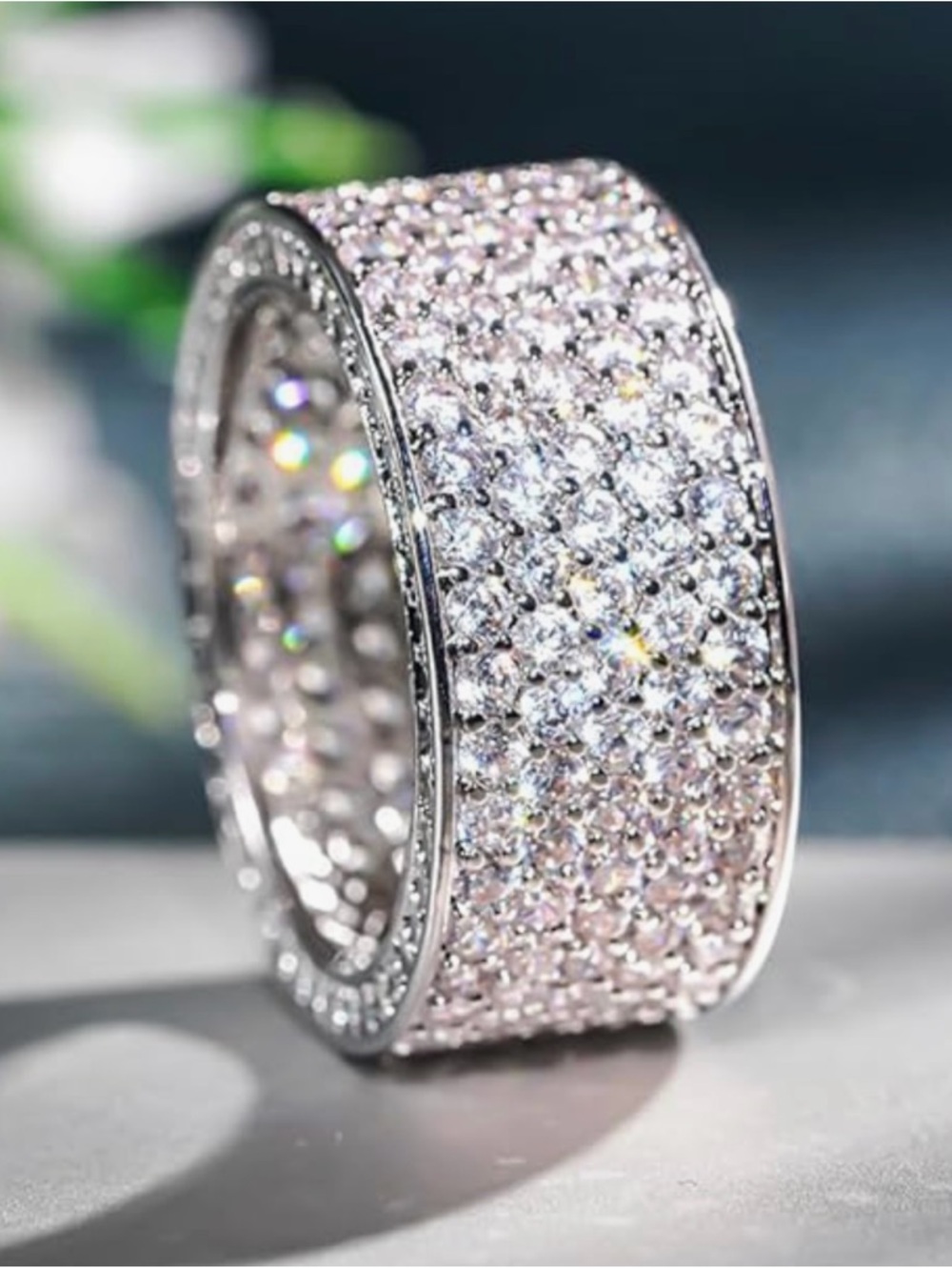 🩶 NEW Sparkling Crystal Pave Wide Band Ring - Silver Tone 🩶